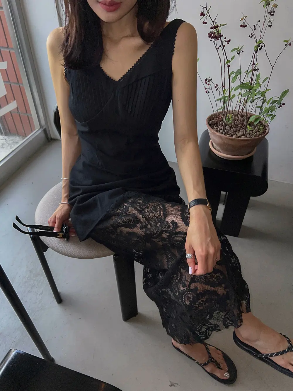 인스타 스타일 레이스 티셔츠 원피스 상세 이미지 5
