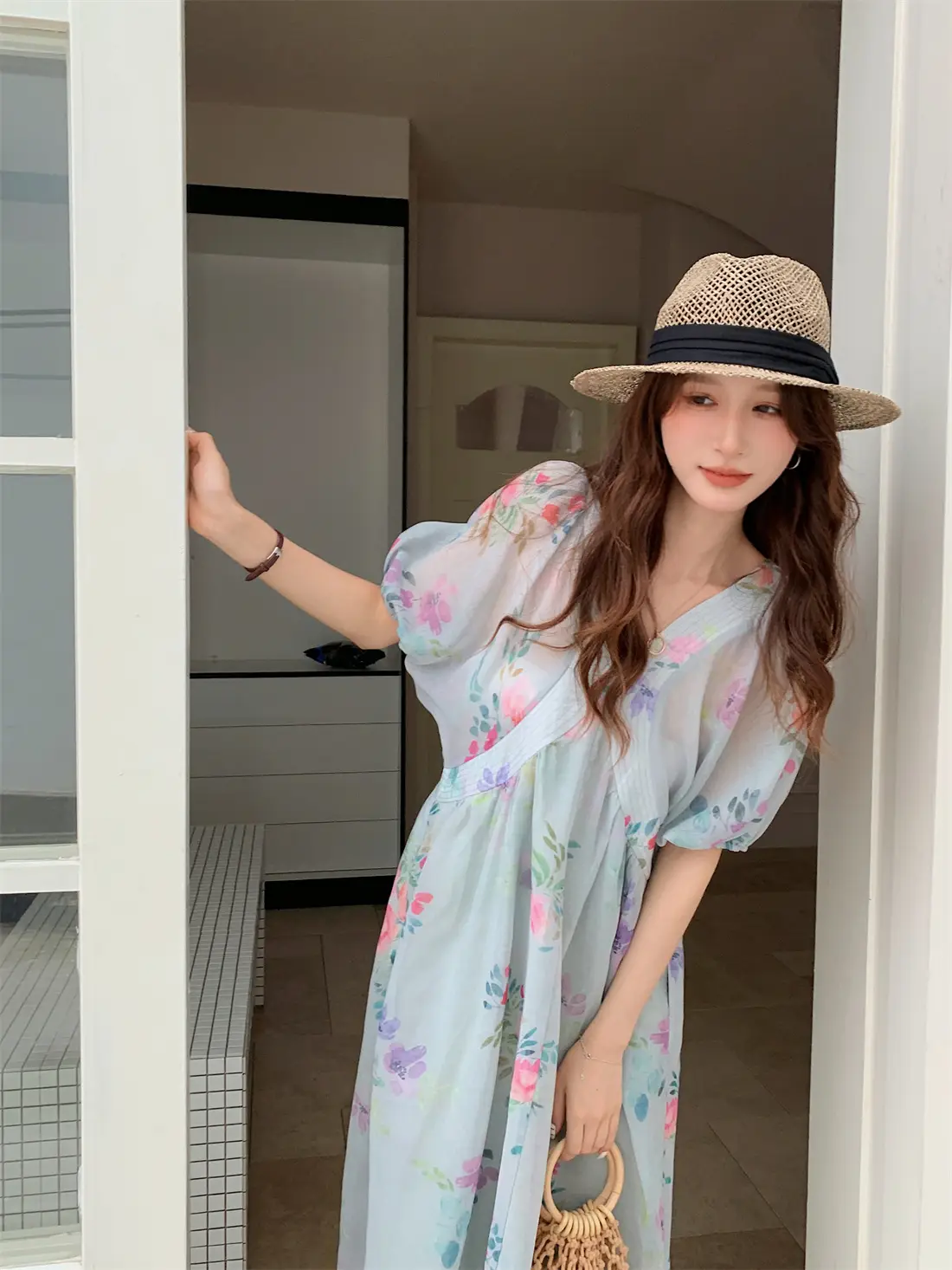 녹색 잔디 패턴 원피스 상세 이미지 1