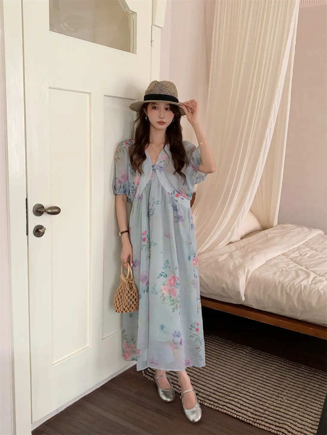 녹색 잔디 패턴 원피스 상세 이미지 4
