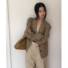 批发有货ins韩国东大门高级感气质单排扣正肩洋气西装外套短上衣