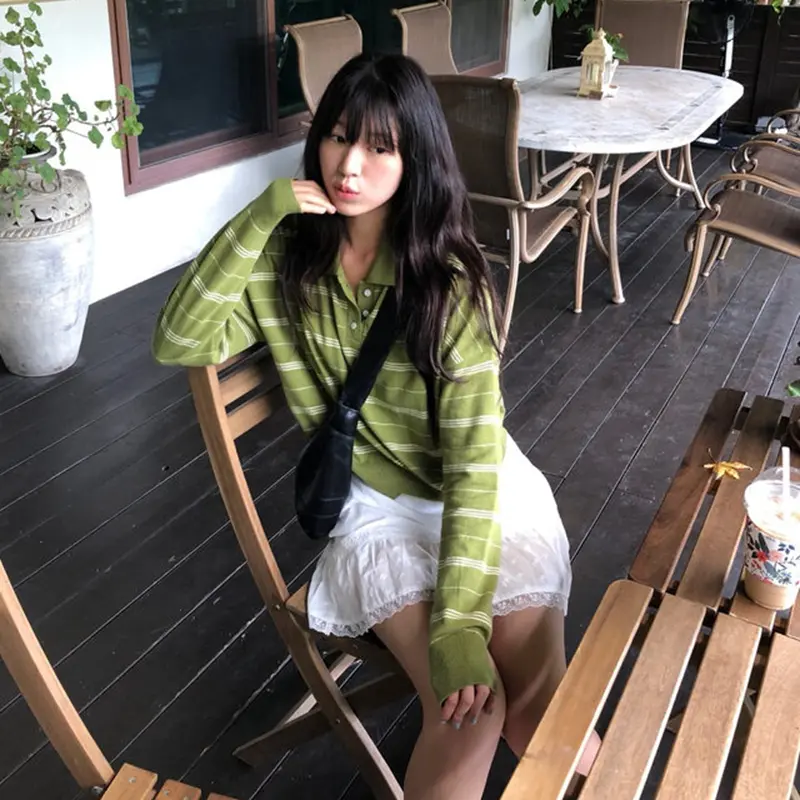 미우 스타일 빈티지 체크 니트 셔츠 상세 이미지 9