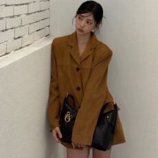 批发有货chic<b class='q'>韩国</b>秋冬美式复古咖色鹿皮绒西装外套美拉德长袖西服女