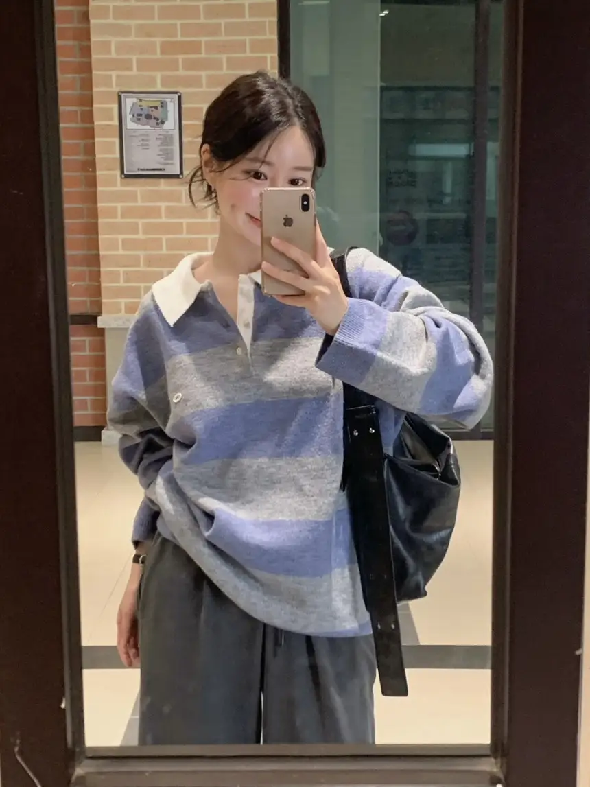 2025 가을 블라우스 스타일 니트 셔츠 상세 이미지 1