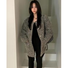批发INS韩版复古小香风格子纹宽松毛呢宽松西装<b class='q'>外套</b><b class='q'>女</b>潮