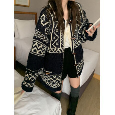 批发有货~INS韩国东大门韩系氛围感费尔岛<b class='q'>手工</b><b class='q'>毛衣</b>牛角扣开衫女