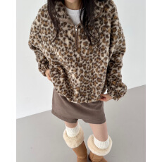 批发chic<b class='q'>韩国</b>东大门2025年秋冬新款洋气百搭豹纹摇粒绒抽绳<b class='q'>卫衣</b>