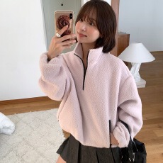 批发INS<b class='q'>韩国</b>半拉链刺绣摇粒绒<b class='q'>卫衣</b>女加绒加厚上衣韩系