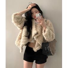 批发INS皮毛一体外套2025秋冬洋气毛绒绒侧边扣羊羔毛短款毛毛外套女