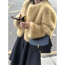 批发INS韩国东大门不费力穿搭蜂蜜金时髦人造水貂毛环保皮草短外套