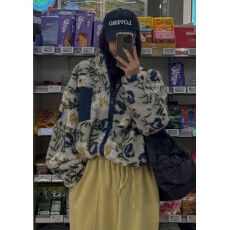 批发chic<b class='q'>韩国</b>东大门2025冬季复古羊羔毛花朵拼色<b class='q'>外套</b>