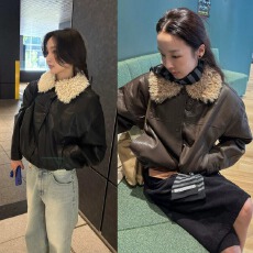 批发chic韩国冬季新款毛毛翻领格子拼接<b class='q'>皮衣</b>短外套加厚加绒保暖<b class='q'>女装</b>