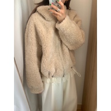 批发chic<b class='q'>韩国</b>贵气千金仿羊羔毛毛拉链外套<b class='q'>女</b>百搭宽松翻领上衣棉衣