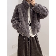 批发chic<b class='q'>韩国</b>贵气千金仿羊羔毛毛拉链外套<b class='q'>女</b>百搭宽松翻领上衣棉衣