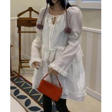 批发chic韩国法式复古压褶重工长袖度假风荷叶边<b class='q'>连衣裙</b>