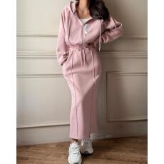 批发chic<b class='q'>韩国</b>东大门简约连帽长袖卫衣外套+半身裙套装