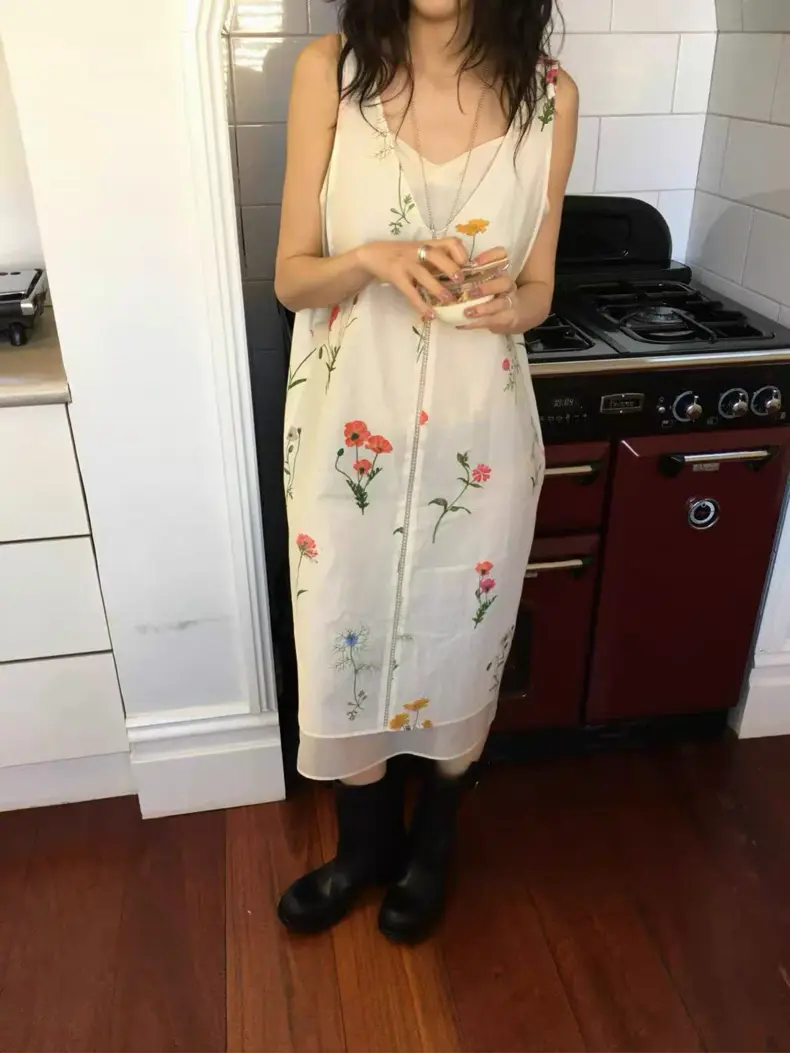 러블리 플라워 패턴 루즈핏 민소매 투피스 원피스 상세 이미지 25
