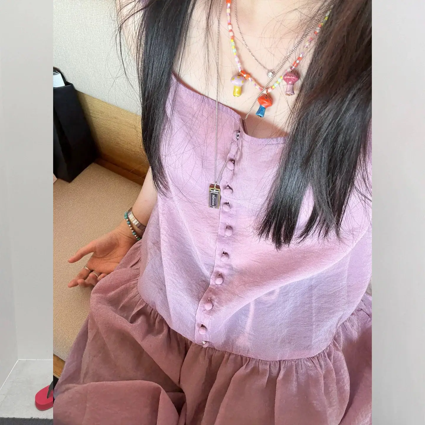 스퀘어 넥 러블리 슬리브리스 원피스 상세 이미지 5