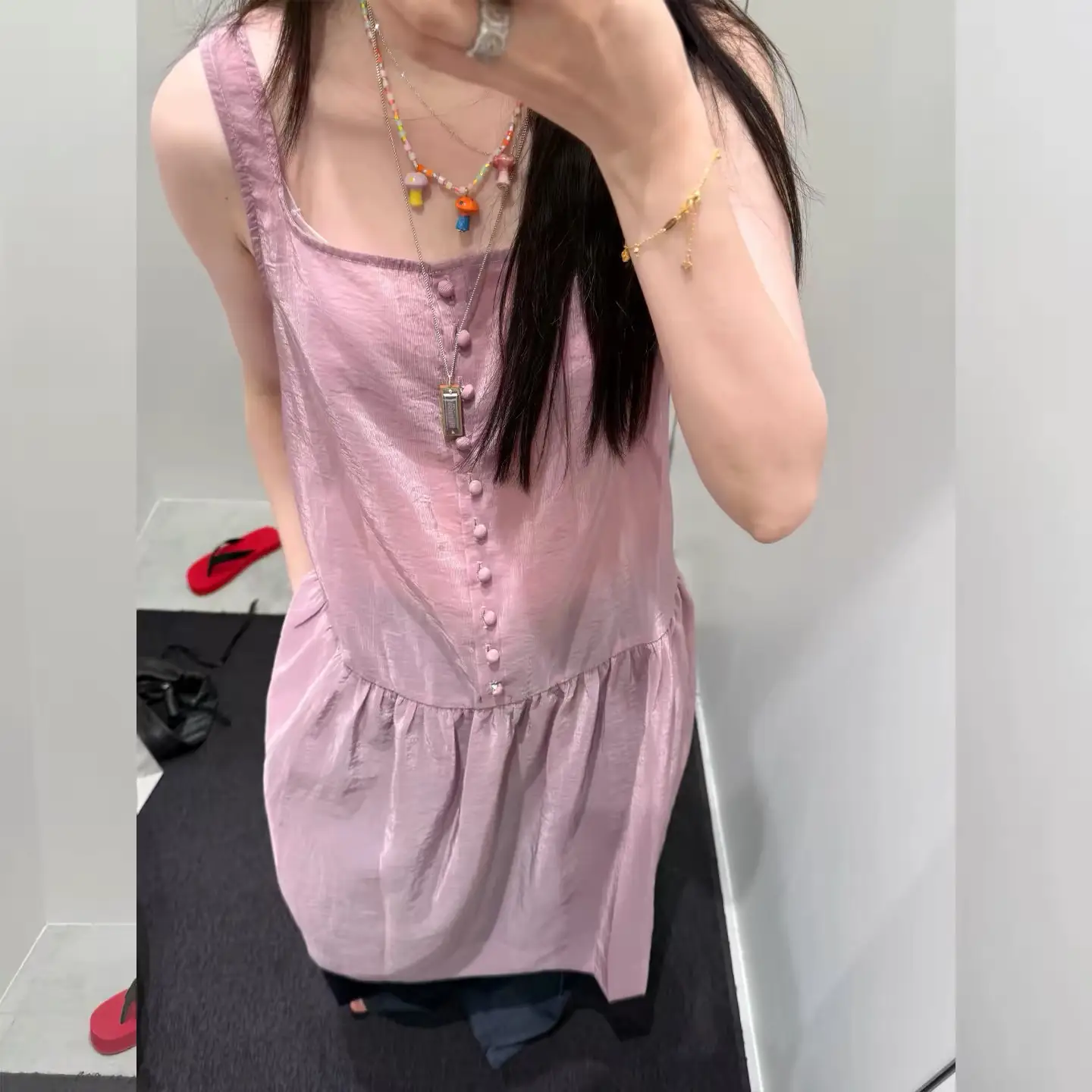 스퀘어 넥 러블리 슬리브리스 원피스 상세 이미지 6