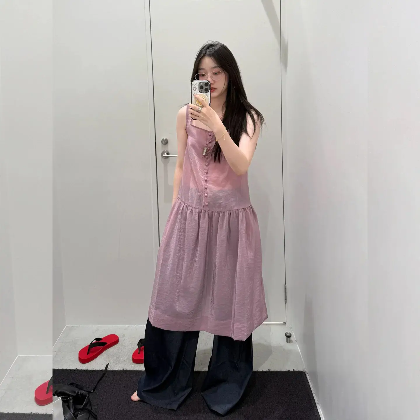 스퀘어 넥 러블리 슬리브리스 원피스 상세 이미지 7