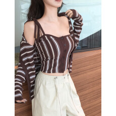 批发chic韩国东大门2026春季女装新品<b class='q'>条纹</b>吊带背心/长袖开衫