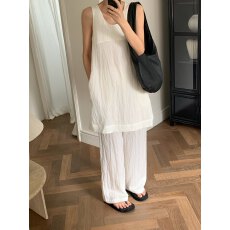 批发韩国东大门 26春夏 高级感简约A字无袖长背心+松紧腰长裤<b class='q'>女套装</b>