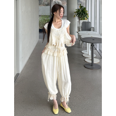 批发chic韩国新款辣妹蕾丝吊带小衫+<b class='q'>宽松</b>阔腿花苞裤女高级感两件套