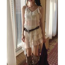 批发韩国东大门26年上新<b class='q'>韩版</b>ins潮荷叶边不规则内搭屁帘吊带连衣裙