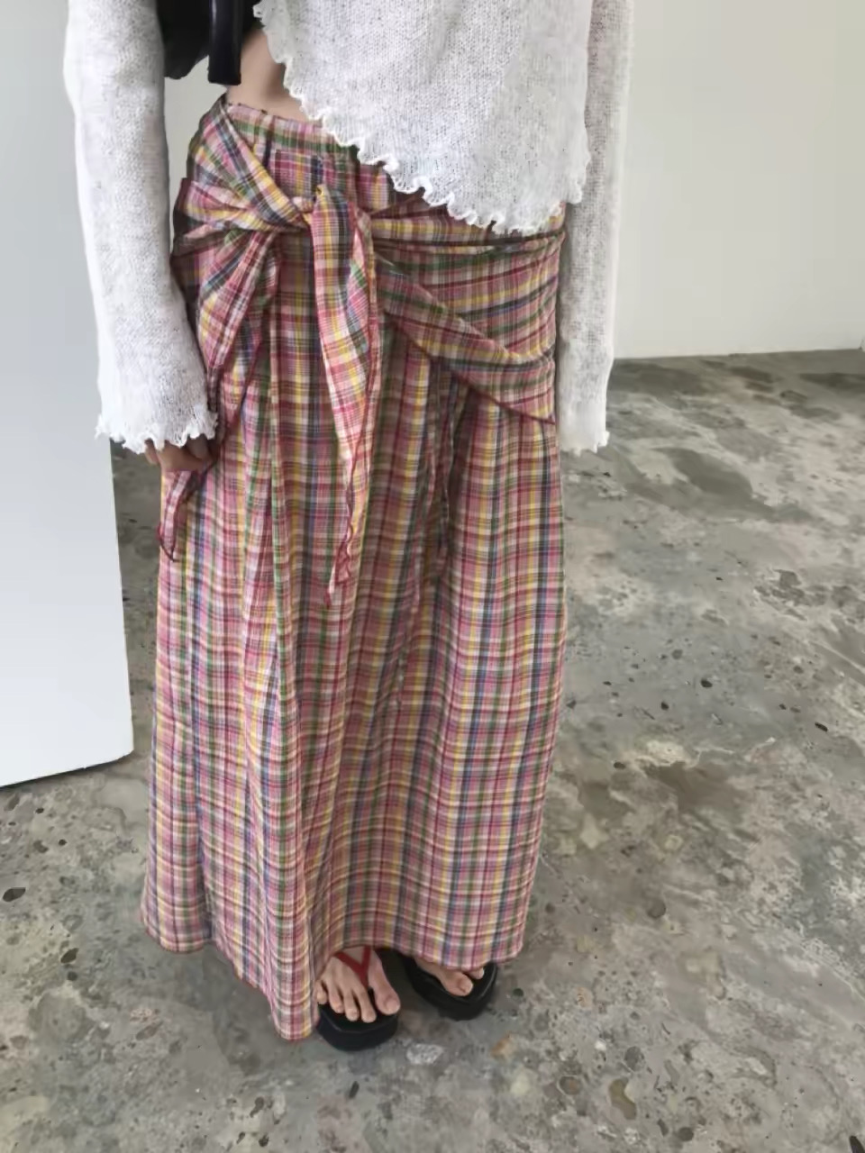 chic 한국 동대문 여름 섹션 여성 의류 색상 체크무늬 삼각형 수건 될 수있다. 튜브탑 오. 반신 치마 세트