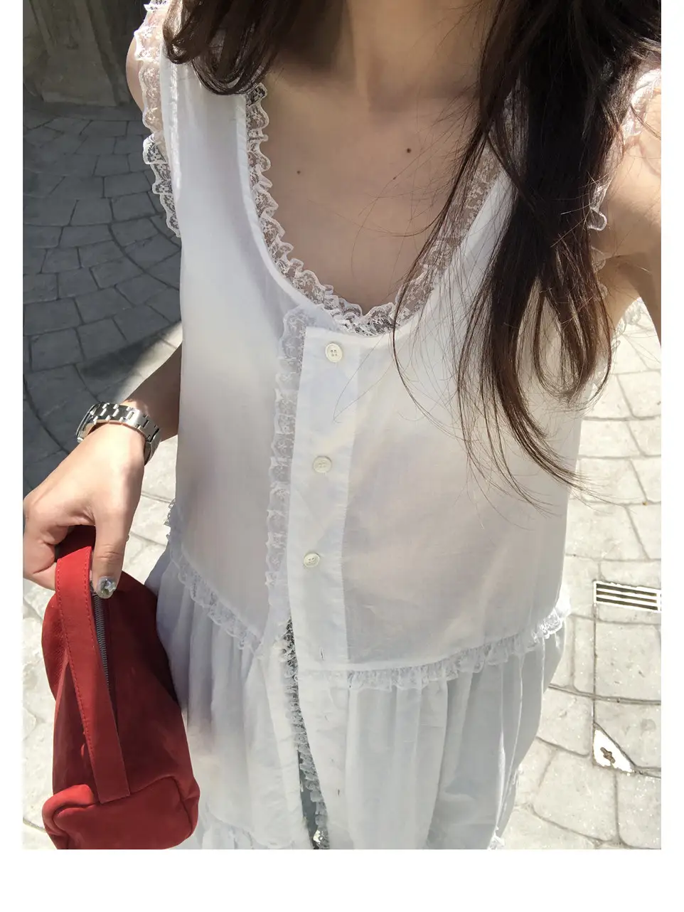 화이트 V넥 원피스 상세 이미지 19