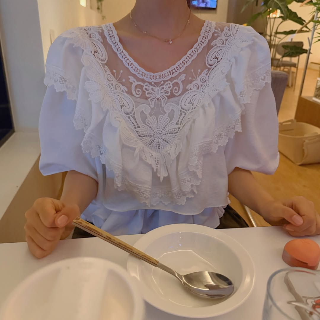 chic 한국 동대문 프랑스식 무거운 작업 3 차원 레이스 조각 망토 여성 여름 자외선 차단 작은 셔츠 부드러운 맨위