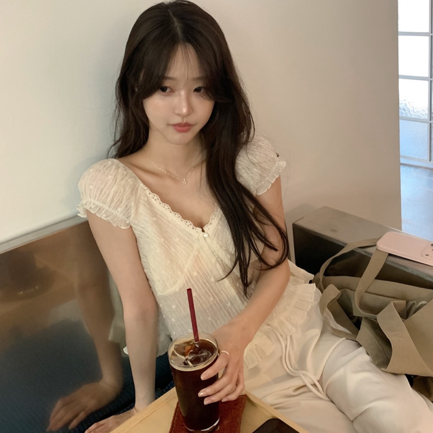 chic 한 부서 레이스 V넥 반팔 여성 셔츠 여름 프랑스식 달콤함 프릴 쇼트 스타일 맨위