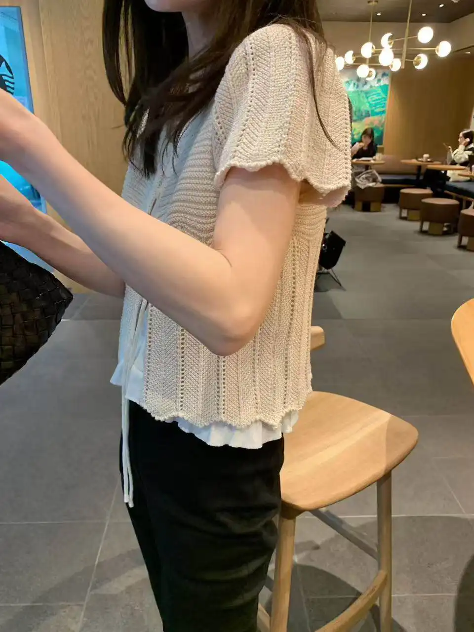 프렌치 스타일 단추 레이스 반소매 라운드넥 가디건 상세 이미지 27