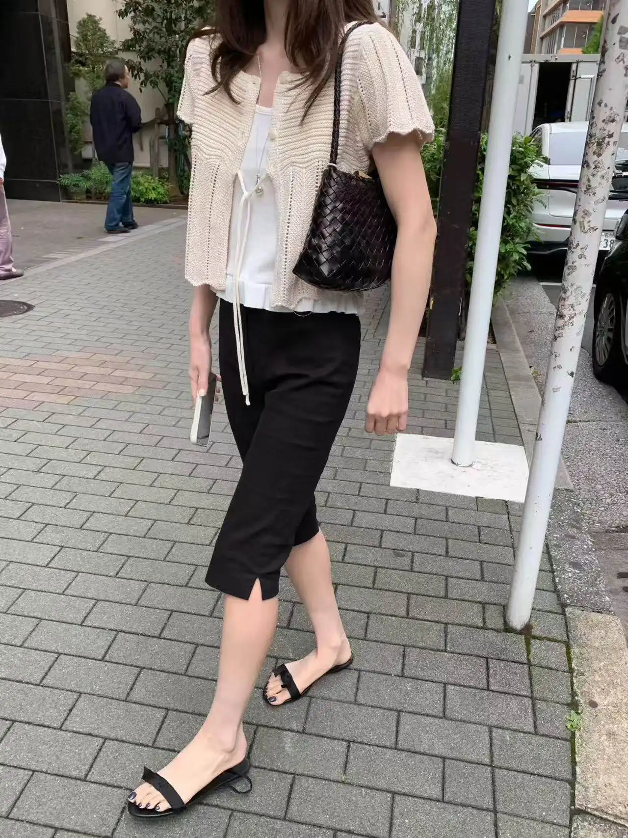 프렌치 스타일 단추 레이스 반소매 라운드넥 가디건 상세 이미지 35