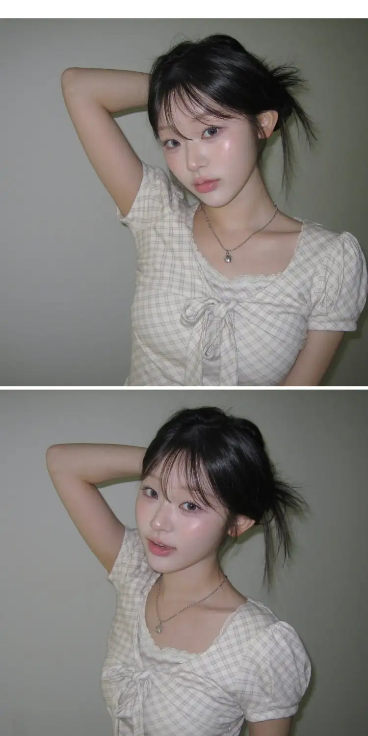 반소매 체크 패턴 퍼프소매 티셔츠 상세 이미지 15