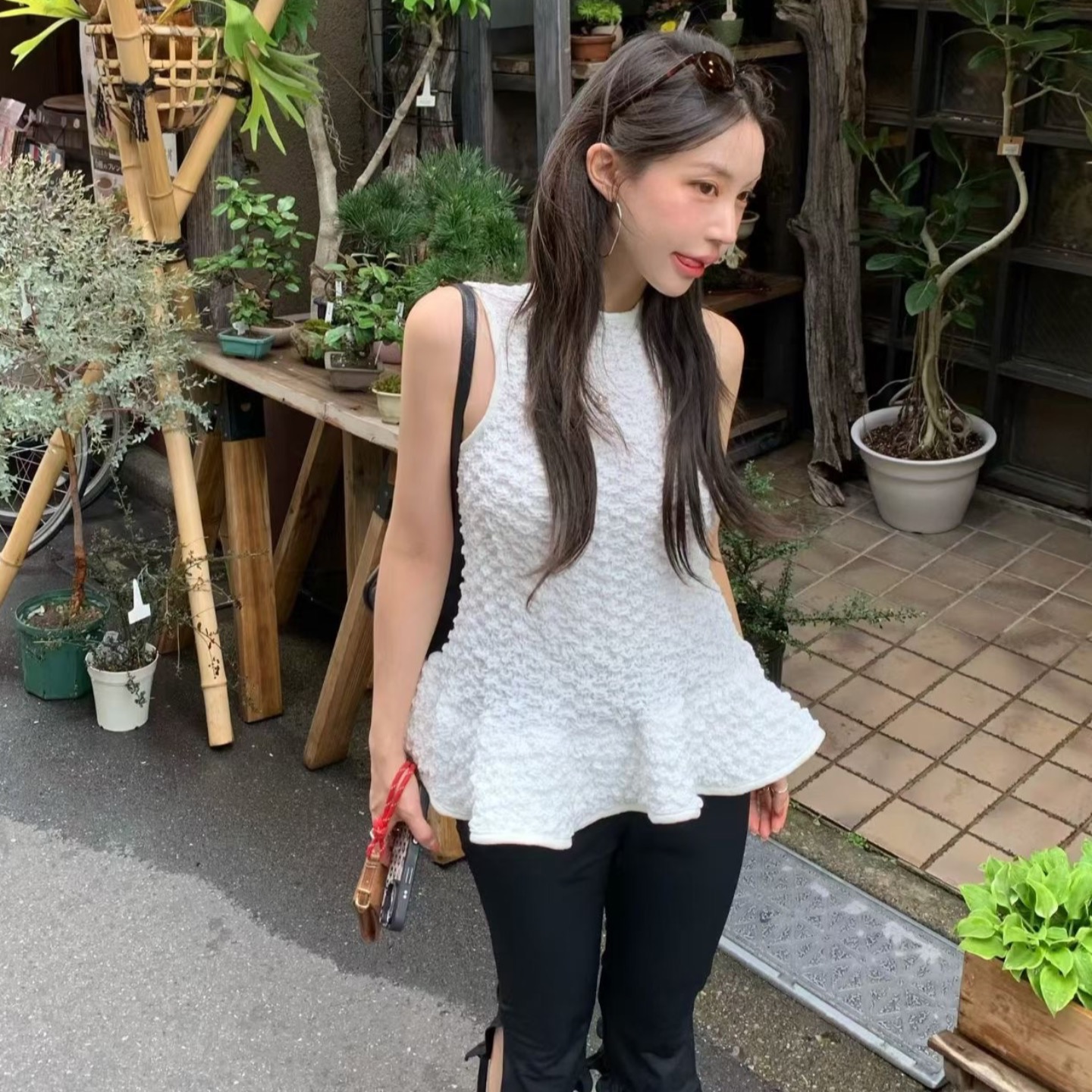 26 여름 고급 센스 한국 새로운 주름 3 차원 프릴 퍼프 민소매 조끼 세련된 맨위