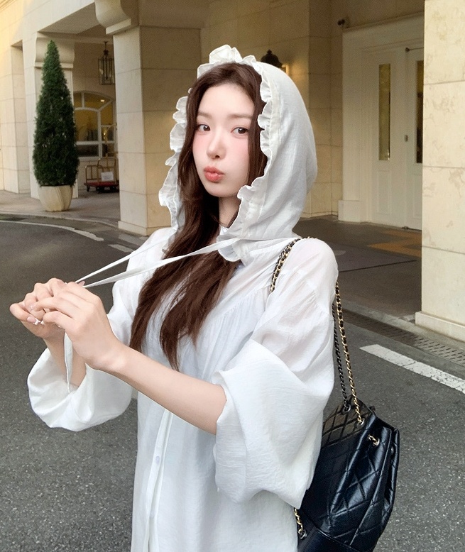 한 부서 레이스 조각 여성 셔츠 여름 루즈핏 얇은 스타일 후드 자외선 차단 셔츠 빅 사이즈 맨위 재킷