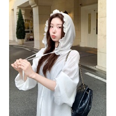 批发韩系蕾丝拼接衬衫女夏宽松薄款连帽防晒衬衣大码上衣外套