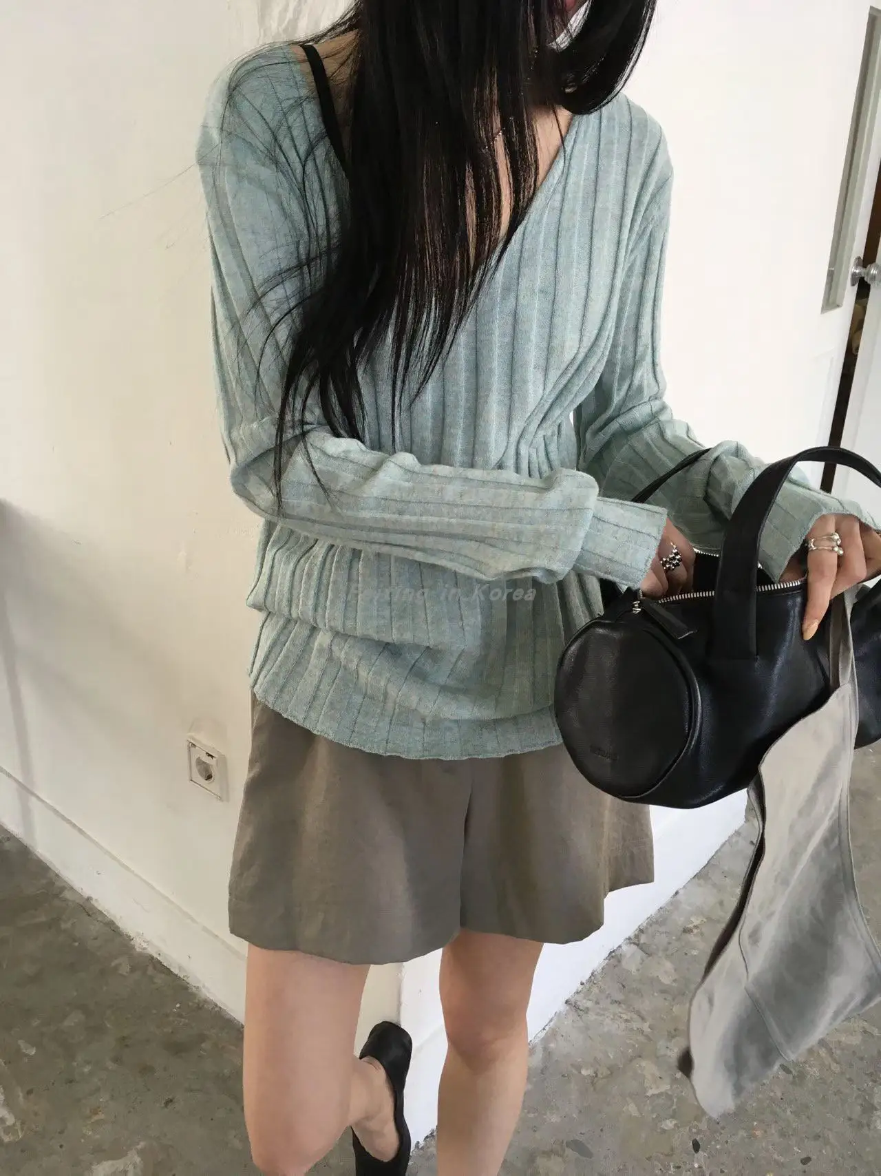 잡색 라인 V넥 니트 (4color) 상세 이미지 7