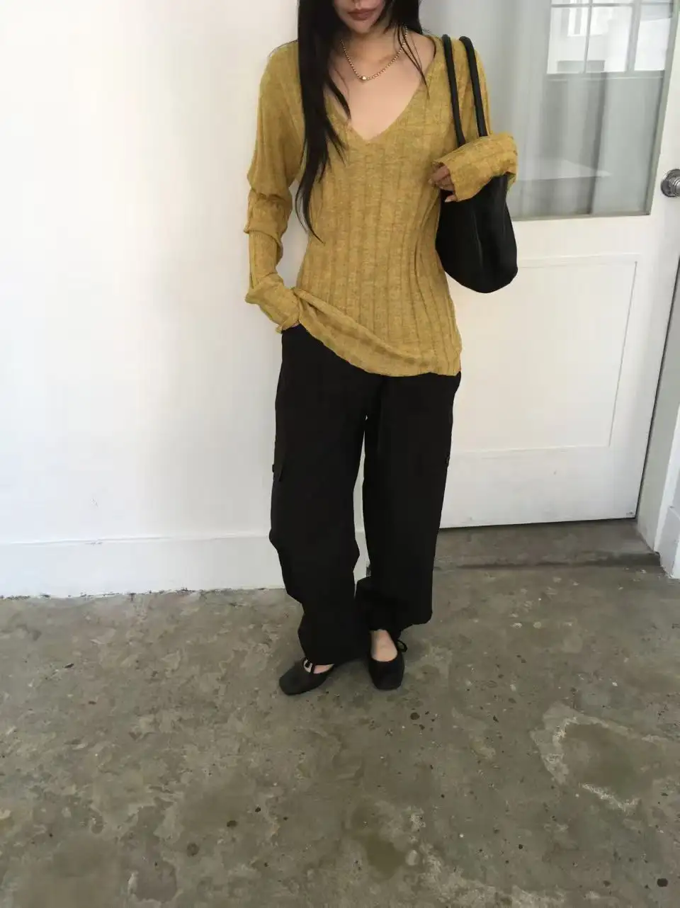 잡색 라인 V넥 니트 (4color) 상세 이미지 17