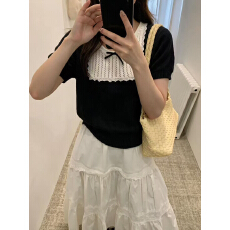 批发-甜妹本命<b class='q'>衫</b>秋上新甜美拼蕾丝花边撞色针织<b class='q'>衫</b>