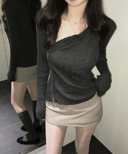 한국 동대문 2026 가을 새로운 폴로 칼라 긴팔 니트 스웨터 여성 셔츠
