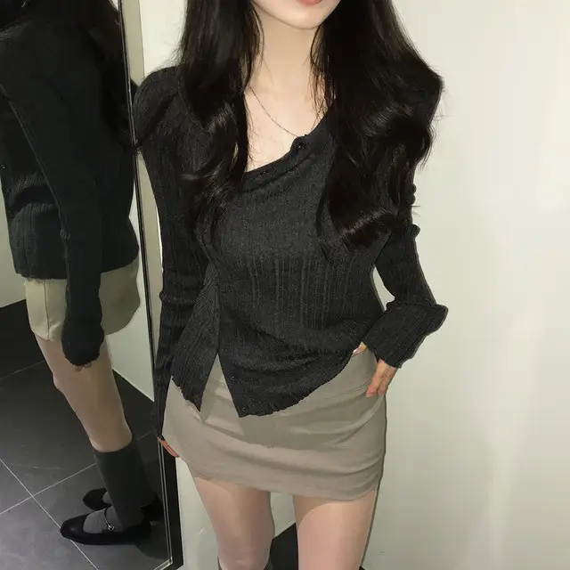 폴드 칼라 긴소매 니트 (5color) 상세 이미지 20