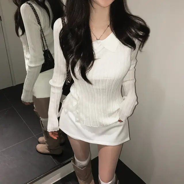 폴드 칼라 긴소매 니트 (5color) 상세 이미지 30