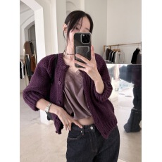 批发紫色针织毛衣外套韩系慵懒氛围感气质绝美开衫小上衣女秋季