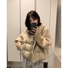 批发chic<b class='q'>韩国</b>东大门拼接连帽棉服女短款小个子加厚外套2026冬季新款