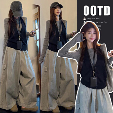 批发<b class='q'>孕妇</b><b class='q'>早春</b>韩系穿搭一整套女秋季2026灰色长袖上衣阔腿裤套装