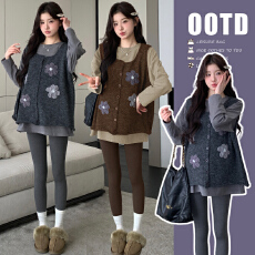 批发实拍早春提花针织无袖马甲背心宽松型<b class='q'>T</b><b class='q'>恤</b>上衣孕妇外<b class='q'>穿</b>紧身打底<b class='q'>裤</b>