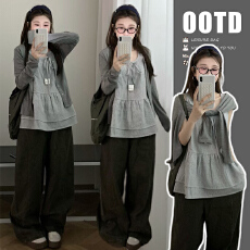 批发孕妇套装内搭吊带背心长袖宽松衬衫外套<b class='q'>长裤</b>背心三件