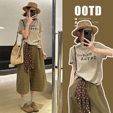 批发慵懒风宽松简约孕妇大码<b class='q'>百搭</b>正肩显瘦短袖T恤＋休闲孕妇八分裤