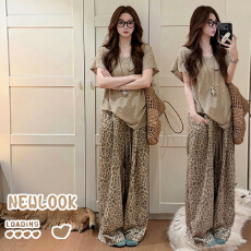 批发孕妇 <b class='q'>夏</b>季薄透甜辣妹飞飞袖<b class='q'>上衣</b>百搭宽松豹纹休闲<b class='q'>裤</b>子两件套